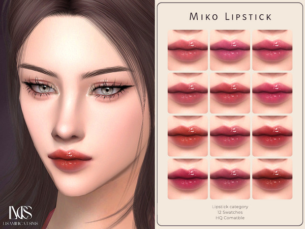 Sims 4 — Miko Lipstick by Lisaminicatsims — -Lipstick category -HQ comatble -12 swatches