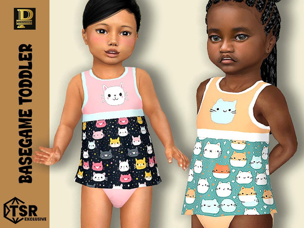 Sims 4 — Toddler Cats Beachwear Top by Pelineldis — Six beachwear tops for toddler girls with cats pattern.