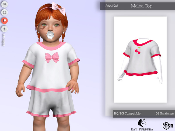 Sims 4 — Malea Top- Infant by KaTPurpura — White t-shirt top with colorful ruffles