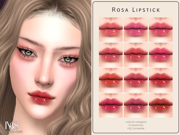 Sims 4 — Rosa Lipstick by Lisaminicatsims — -Lipstick category -HQ comatble -12 swatches -All Skin