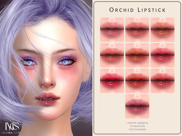 Sims 4 — Orchid Lipstick by Lisaminicatsims — -Lipstick category -HQ comatble -10 swatches -All Skin