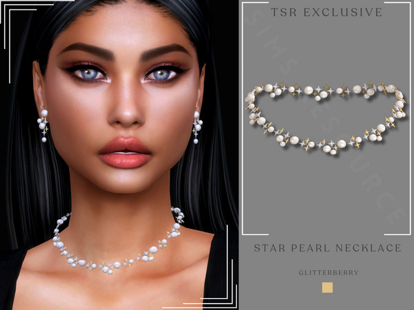 Sims 4 — Star Pearl Necklace by Glitterberryfly — A gold necklace with stars and pearls