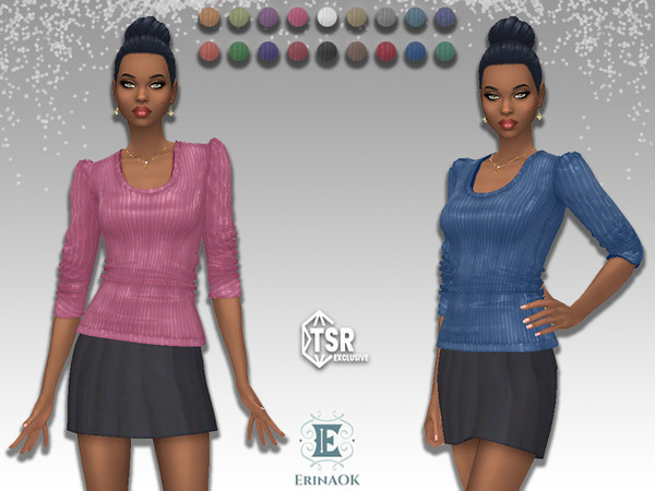Sims 4 — ErinAOK Womens Top 040225 by ErinAOK — Women's Silk Three-Quarter Length Sleeve Blouse 18 Swatches