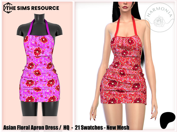Sims 4 — Patreon - Asian Floral Apron Dress by Harmonia — New Mesh