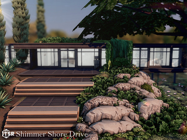 Sims 4 — Shimmer Shore Drive l noCC by simZmora — Elegant Cave is a refined countryside residence combining natural stone
