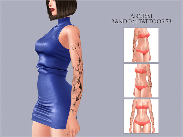 Sims 4 — Random tattoos 73 by ANGISSI — PREVIEWS MADE USING HQ MOD 3 options (both sides, separately right and left)