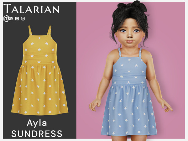 Sims 4 — Ayla Dress by talarian — Sundress with star print and spaghetti straps Available in 22 colors All maps, all lods