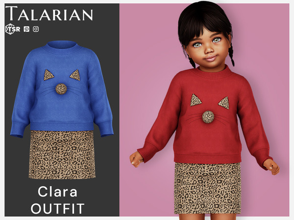 Sims 4 — Clara Dress by talarian — Outfit with cat face sweater and leopard print skirt Available in 14 colors All maps,