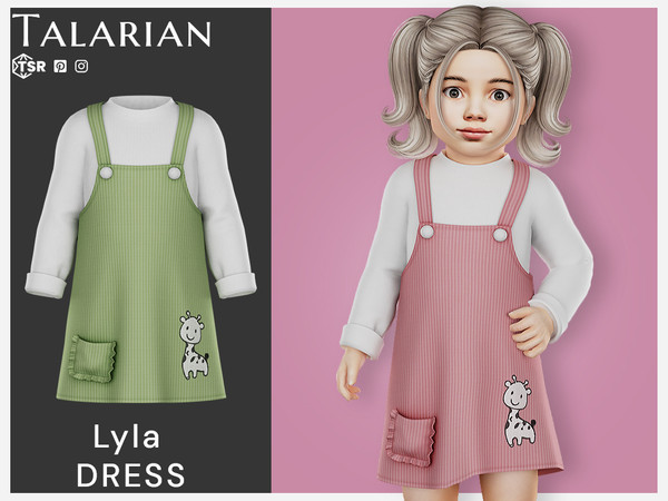 Sims 4 — Lyla Dress by talarian — Cute toddler pinafore dress with giraffe patch and pocket detail Available in 12 colors