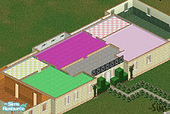 Sims 1 — Modern Mansion by astraltiger — Downstairs, there is a study, living room, bathroom, dining room, and kitchen.