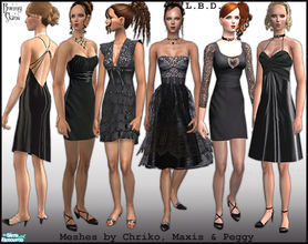 Sims 2 — L. B. D. by BunnyTSR — A set of six glamorous little black cocktail dresses in a range of styles, accessorised