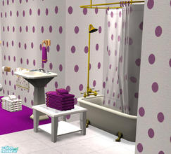 Sims 2 — Shower Curtain Purple Dot by DOT — Shower Curtain Purple Dot. DOTs Cove, dotted with towels. Sims 2 by DOT of