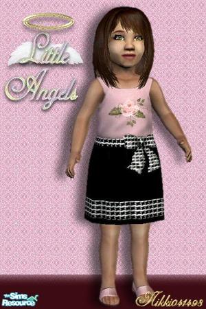 Sims 2 — Little Angels Painted Rose by Nikki041498 — Black skirt with houndstooth patterend accents and ribbon tie with