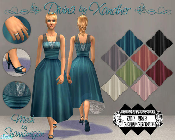 Sims 2 — Divina Cocktail Gowns by Xandher — The second set in my fifties collection, this cocktail gown is made up of