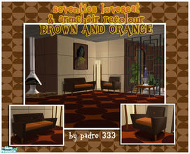 Sims 2 — 70s Jaffa Loveseat & Armchair by Padre — Recolour of the Seventies loveseat and armchair in Brown and