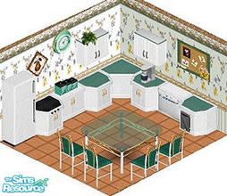 Sims 1 — Wet Kitchen by STP Carly — Includes: Over Cupboards(2), Counters(2), Trash Compactor, Stove, Dishwasher, Table,