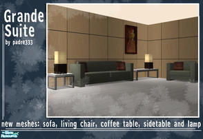 Sims 2 — Grande Suite Livingroom by Padre — A simple, modern lounge suite consisting of sofa, armchair, lamp, coffee and
