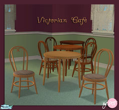 Sims 2 — Victorian Cafe by DOT — Victorian Cafe Table and Chairs. Matching in-game wood colors. Sims 2 by DOT of The Sims