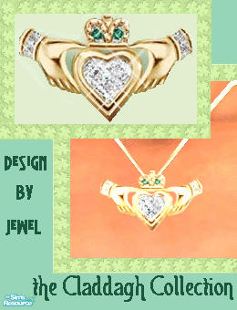 Sims 2 — Diamond & Emerald Claddagh Necklace by JewelRolls — Gold necklace with diamonds and emeralds with the Irish