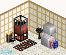 Sims 1 — Warehouse Flat Bathroom by STP Carly — Includes: Shower, Toilet, Sink, Rug, Washer/Dryer