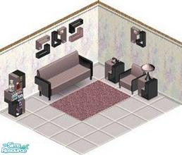 Sims 1 — Rose Rubik Living Room by STP Carly — Including : Art(3), Sofa, Chair, Endtable, Lamp, Bookcase