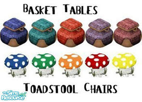Sims 1 — Toadstools and Baskets by STP Carly — Includes: 5 Basket Tables and 5 Toadstool Seats