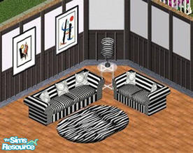 Sims 1 — Optical Living Room Two by STP Carly — Includes: Sofa, Loveseat, Endtable, Lamp, Art