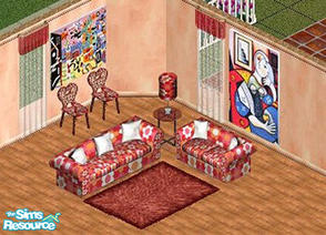 Sims 1 — Retro Livingroom Set by STP Carly — Includes: Sofa, Loveseat, Endtable, Lamp, Chair