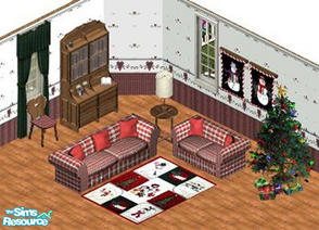 Sims 1 — Plaid Christmas by STP Carly — Includes: Art(2), Sofa, Endtable, Lamp, Loveseat, Bookcase, Chair, Rug