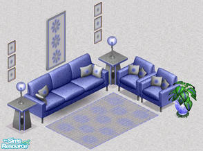 Sims 1 — Misty Plum Livingroom Set by Beth Ross — Includes: Sofa, Chair, Rug, Lamp, Endtable, Painting(2), Plant