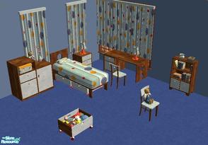 Sims 2 — Kids Blue Dot Bedroom by mom_of2boyz — This is a recolor of NoFrills Little Thinker Bedroom. The curtains and