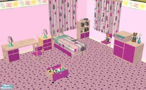 Sims 2 — Kids Pink Dot Bedroom by mom_of2boyz — This is a recolor of NoFrills Little Thinker Bedroom. The curtains and