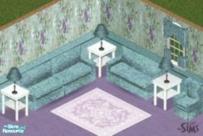 Sims 1 — Paris Livingroom Set by Barbee44 — Includes: Chair, Loveseat, Sofa, Lamp, Curtain