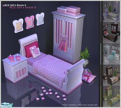 Sims 2 — NCE Girls Room ii by Sunair — 1 mesh set (lightwood) and 5 recolor sets (black, blue, darkwood, nature and