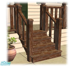 Sims 2 — Bourbon St: Wood Steps Dark Worn - Mesh by Shakeshaft — Part of a set of Wooden Steps and Porch Railings to