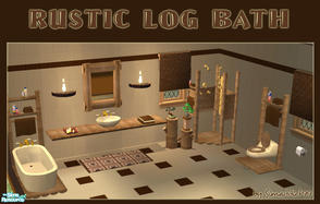 Sims 2 — Rustic Log Bathroom by Simaddict99 — Rustic wood and warm toned porcelain recolor of my Log Bath. meshes