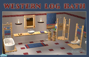 Sims 2 — Western Log Bathroom by Simaddict99 — recolor of my Log Bathroom meshes to match my Denim & Bandana Western