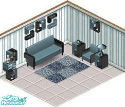 Sims 1 — Blue Rubik Living Room by STP Carly — Includes: Paintings(3), Chair, Sofa, Bookcase, Endtable, Lamp