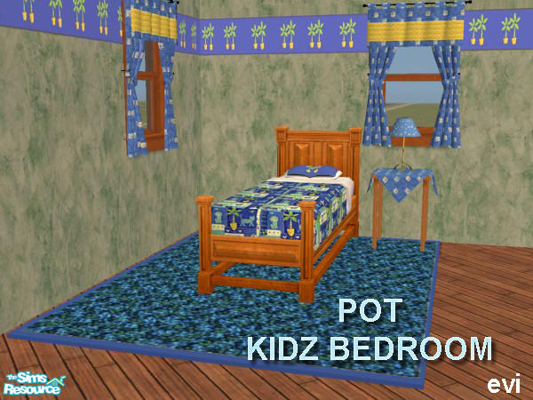 Sims 2 — POT KIDZ BEDROOM by evi — Cosy kids bedroom: Bedding, endtable, lamp, courtain and big rug