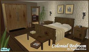 Sims 2 — Colonial Bedroom by Angela — A dark wooden Colonial Style bedroom. Set contains: Bed, Beddingrecolour,