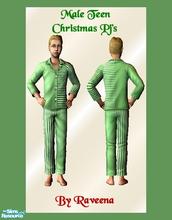 Sims 2 — Teen Green Stripe Christmas PJ's by Raveena — Stripes and solids in a 2-tone color scheme for the male teen in