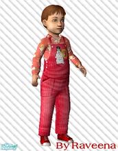Sims 2 — Red Christmas Outfit by Raveena — Cute snowman shirt with a snowman applique on the red overalls.