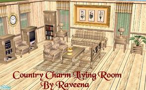Sims 2 — Country Charm Living Room by Raveena — Typical country style living room. Most meshes by Dincer. Curtains are in