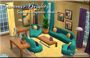 Sims 2 —  by Simaddict99 — Recolor of my "Sophia Living Room" set in bright, bold summer colors. meshes