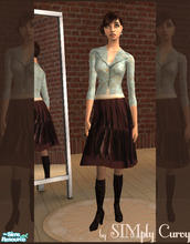 Sims 2 — Turquoise Jacket and Skirt by SIMplyCurvy — Turquoise and gold brocade fitted jacket with chocolate brown skirt