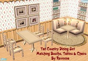 Sims 2 — Tan Flower Dining Set by Raveena — Matching booth, tables and chairs make this set welcome in any country style
