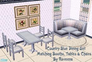 Sims 2 — Country Blue Dining Set by Raveena — Matching booth, tables and chairs make this set welcome in any country