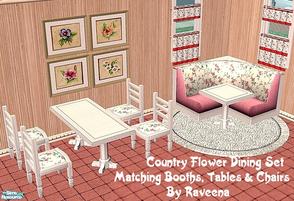 Sims 2 — Country Flower Dining Set by Raveena — Matching booth, tables and chairs make this set welcome in any country
