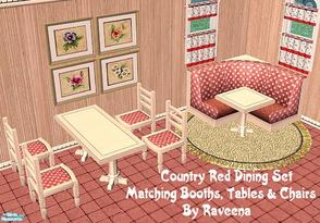 Sims 2 — Red Country Dining Set by Raveena — Matching booth, tables and chairs make this set welcome in any country style