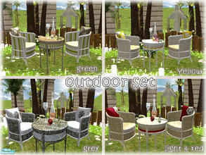 Sims 2 — outdoor peaceful set by kibanahnah — a set of matching chairs and tables. You need my meshes at ReflexSims